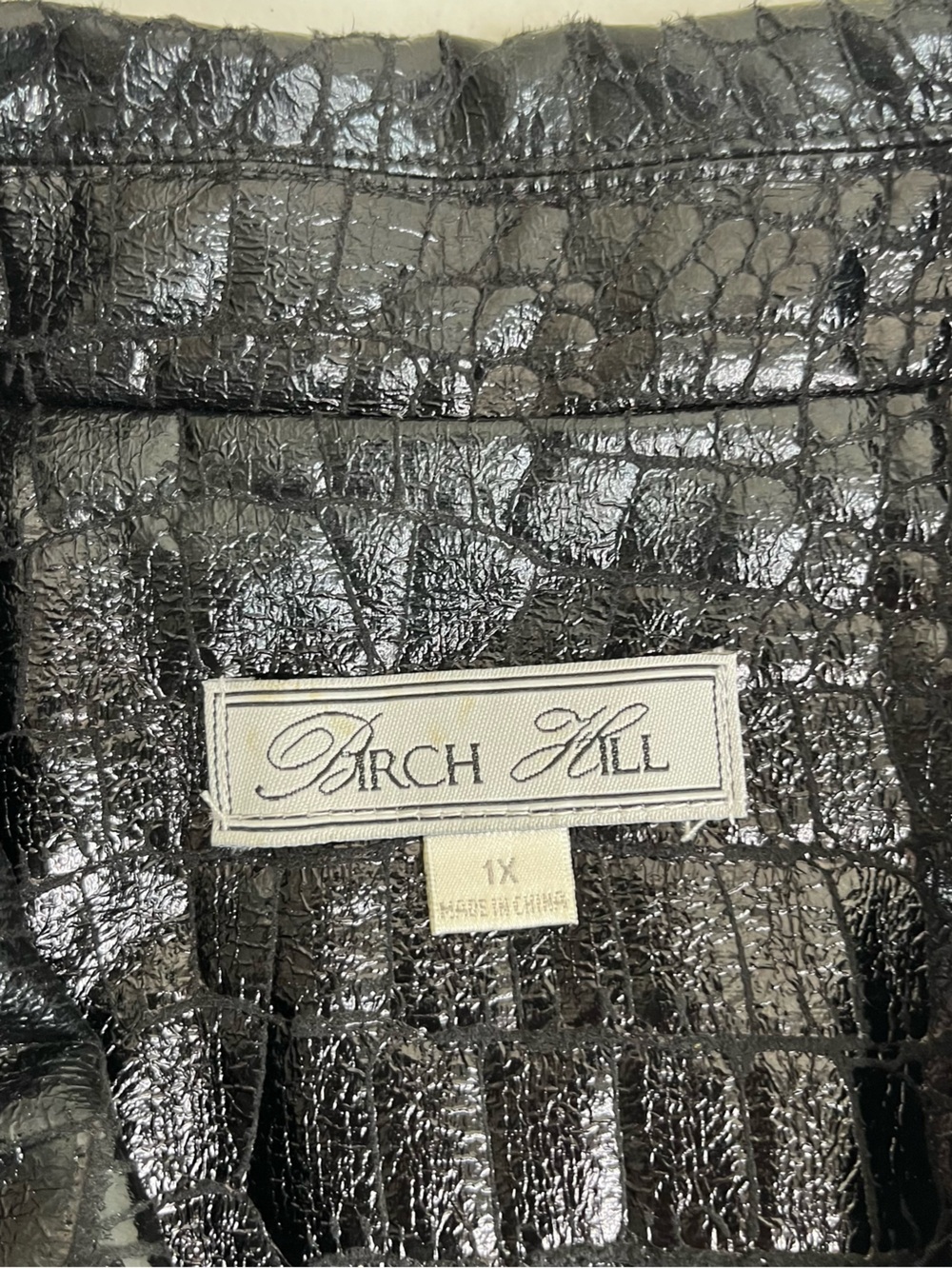 VTG Y2K Birch Hill Black Croc Embossed Faux Patent Leather Swing Jacket Women 1X - Picture 9 of 15